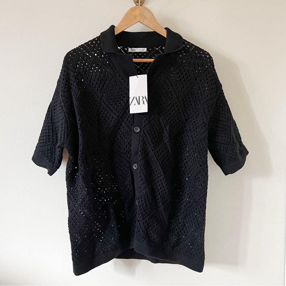 ZARA MEN Black Knit Cardigan Tee